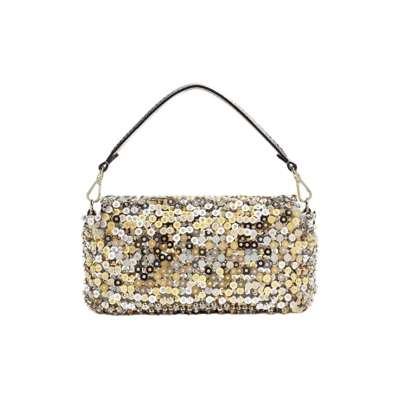 FENDI Baguette Polyester Shoulder Bag, Crossbody Bag, Handbag Medium Size Women's Silver-2