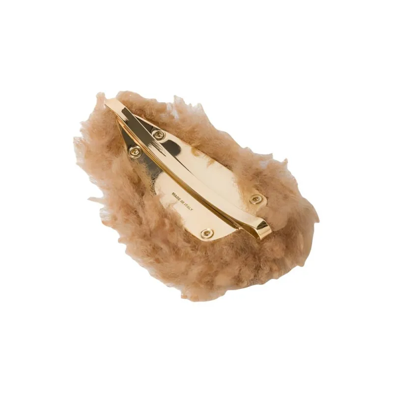 MIU MIU Leather Wool Hair Clips Women's Briarwood-1