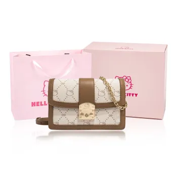 MESUCA Sanrio Collaboration Kitty Series PU Crossbody Bag Women's Ecru/Dark Coffee/Beige Yellow