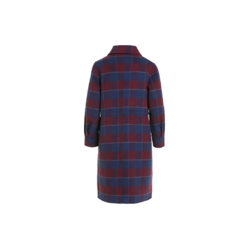 QIAOWANNI Coats Women's Red Blue Hazy Plaid-1