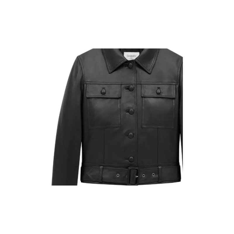 SAINT LAURENT Button Up Belted Cropped Jacket-5