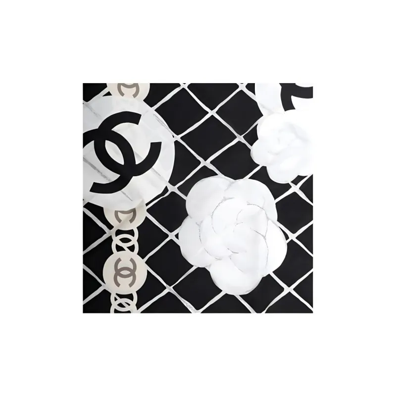 CHANEL Silk Silk Scarves Women's Black White-2