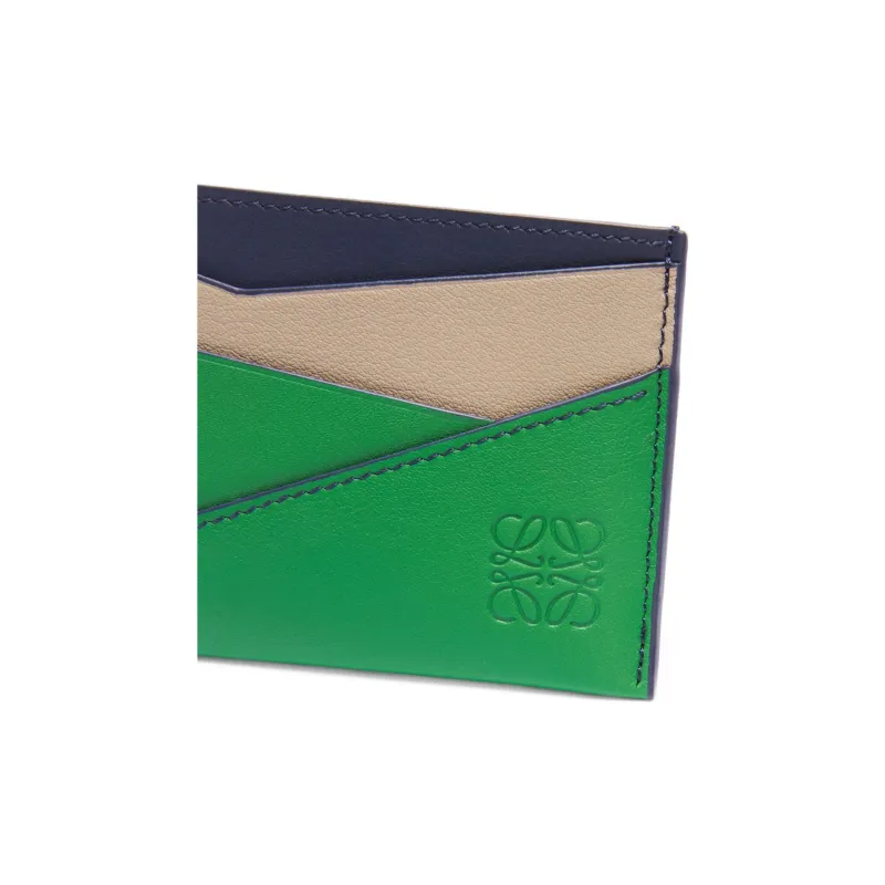 LOEWE Puzzle Calfskin Card Holder Men's Sand & Tropical Green-3