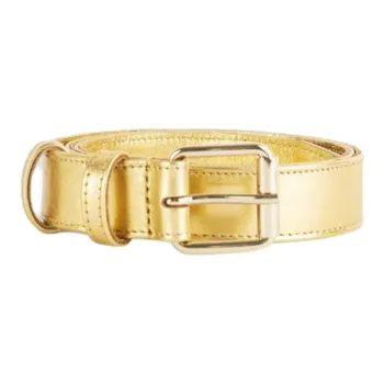 CDG Leather Metal Leather Belts Women's Gold Width 3.3CM