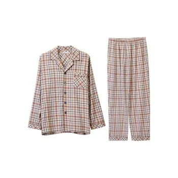 DAERLI Plaid Advanced Men's Loungewear Set For Spring And Fall Men's Gray Apricot