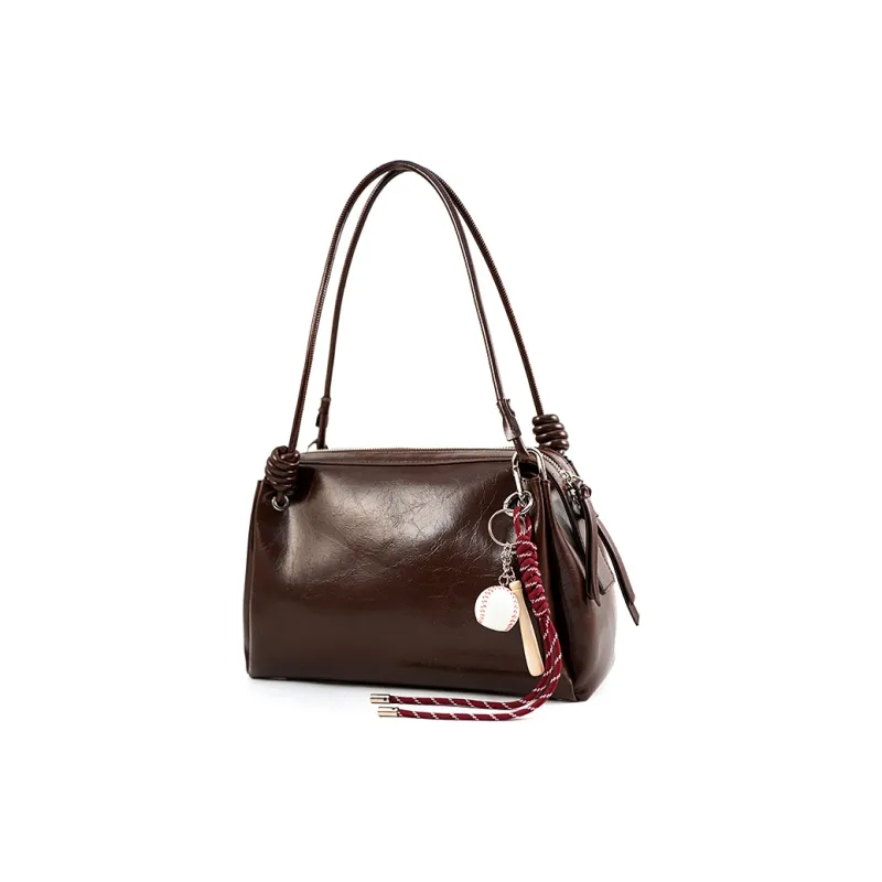 Vigno Synthetic Leather Shoulder Bag Regular Women's Coffee/Coconut Shell Brown/Black/Red-1