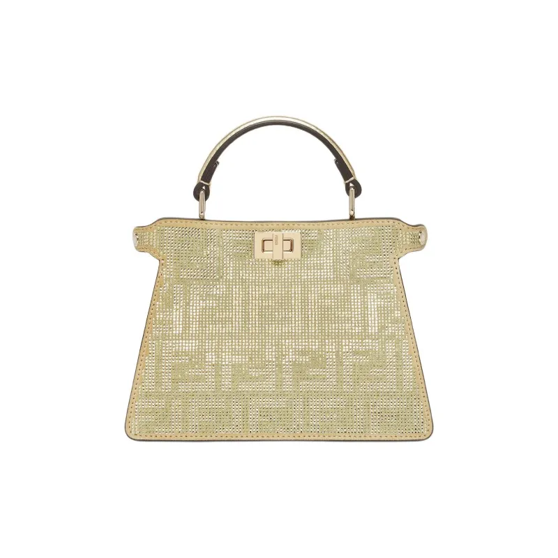 FENDI Peekaboo ISeeU Suede Shoulder Bag, Crossbody Bag, Handbag Small Size Women's Gold-0