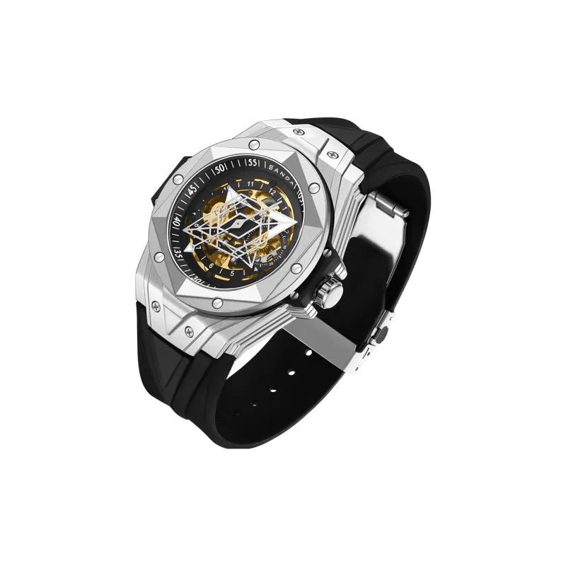 Sanda Automatic Mechanical Movement Silicone Strap Watch Men's Watches Black Dial-2
