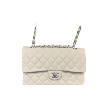 CHANEL Classic Flap CF Grain Calfskin Handbag, Shoulder Bag Women's White