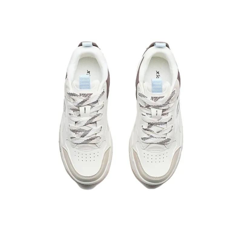 XTEP Anti Slip Wear Resistant Low Top Skateboard Shoes Women's White Brown Tan-2