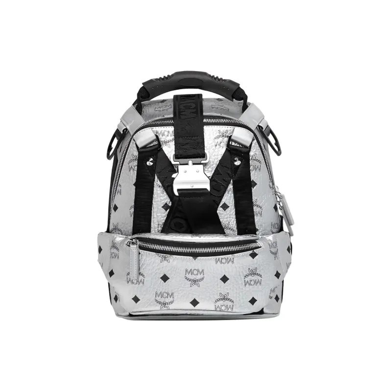 MCM Coated Canvas Backpack Regular Men's Silver-1