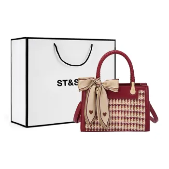ST&SAT Synthetic Leather, Textile Mosaic Handbag Regular Women's Red