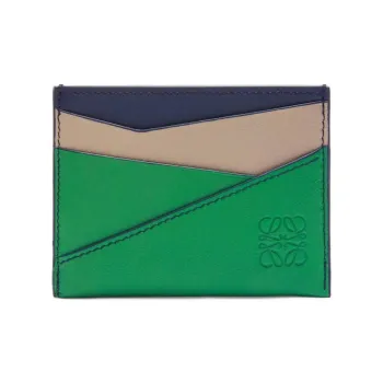 LOEWE Puzzle Calfskin Card Holder Men's Sand & Tropical Green