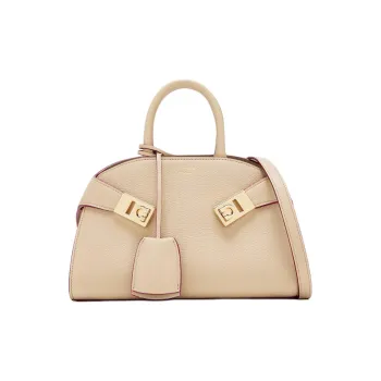 FERRAGAMO Hug Grained Calfskin Shoulder Bag Crossbody Bag Handbag Mini Women's Beige