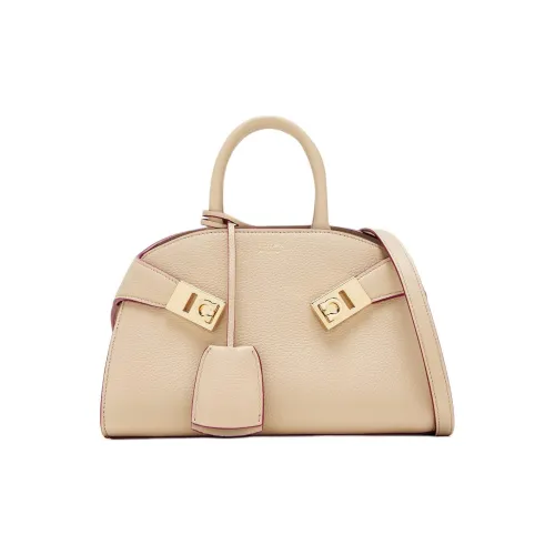 FERRAGAMO Hug Grained Calfskin Shoulder Bag Crossbody Bag Handbag Mini Women's Beige