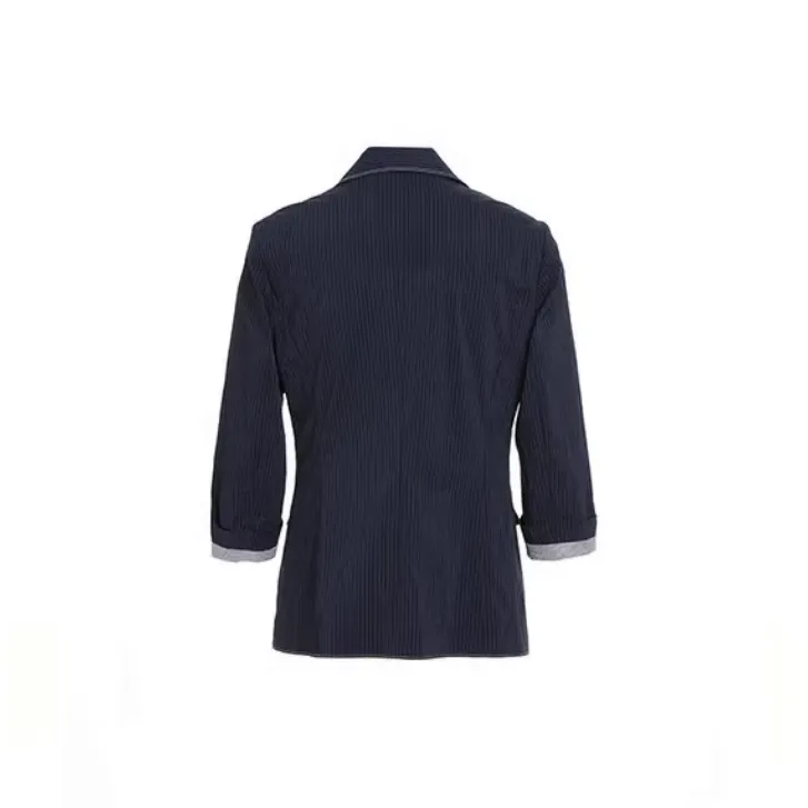 QIAOWANNI Business Suit Women's Fine Blue White Stripes-1