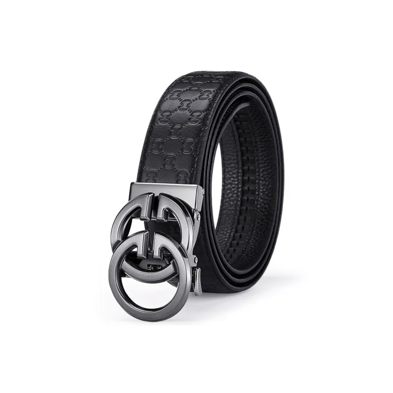 Jeccieziio Top Grain Cow Leather Automatic Buckle Belt Men's Gunmetal, Gold Width 3.5cm Gift Box Set-1