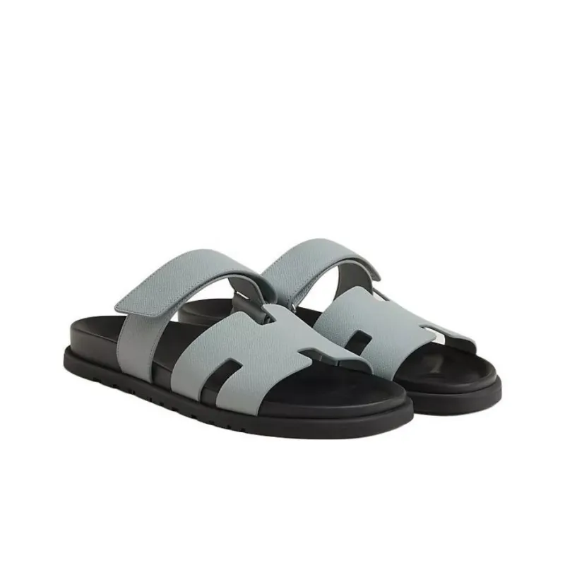 HERMES Chypre Slide Slippers Men's Gray Blue-1