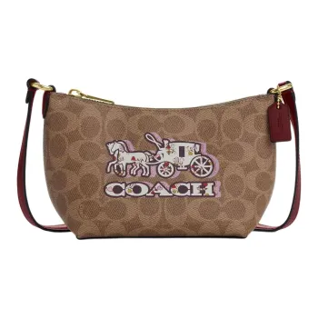 COACH Zip Top CrossbodySignature Signature Coated Canvas Crossbody Bag Shoulder Bag Mini Women's Tan
