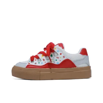 B10CROWN Anti Slip Wear Resistant Lightweight Breathable Low Top Skateboard Shoes Women's Christmas Red