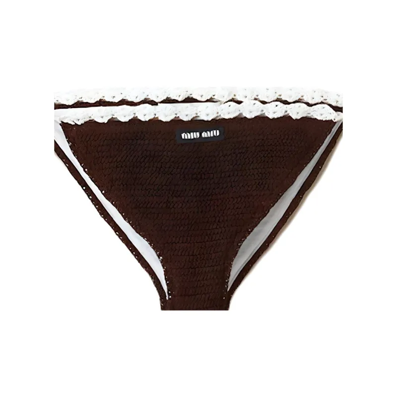MIU MIU Cotton Bikini Panties With Logo Swimming Shorts Women's Brown-4