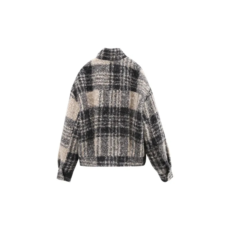 A Paradise For Awakening Cropped Coats Women's Black Plaid-1