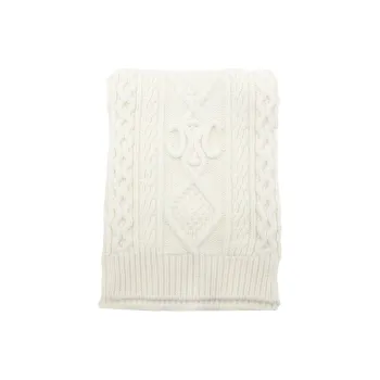 CELINE Wool Cashmere Knit Scarves Women's Beige