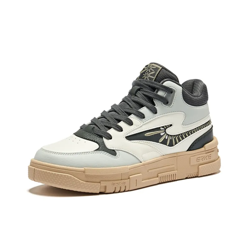 Erke Be Brave High-Top Skateboard Shoes Men's Microcrystalline White Carbon Ash-2