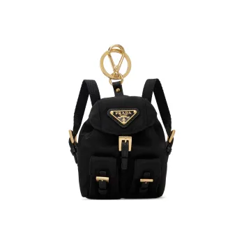 PRADA Recycled Nylon Enamel Metal Keychains Women's Black