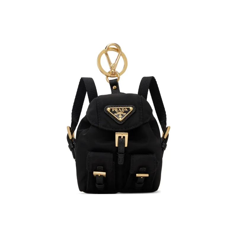 PRADA Recycled Nylon Enamel Metal Keychains Women's Black-0