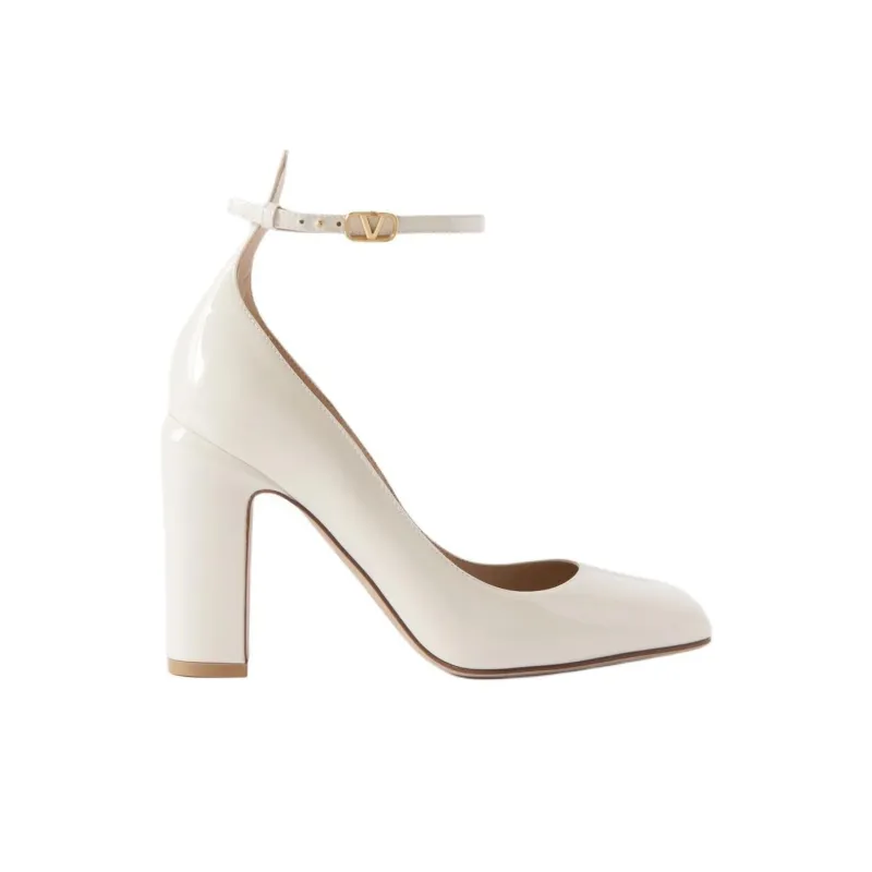 Valentino Tan Go Chunky Heel High Heels 10cm Women's White-1
