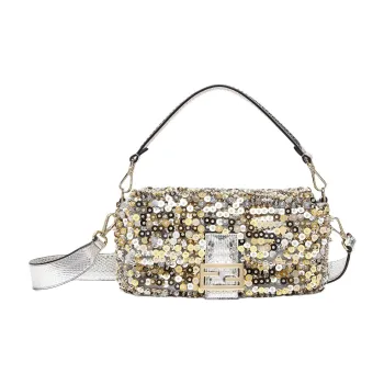 FENDI Baguette Polyester Shoulder Bag, Crossbody Bag, Handbag Medium Size Women's Silver
