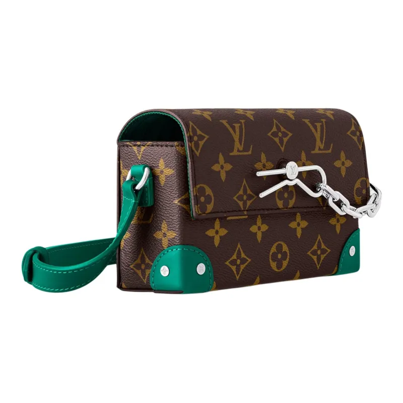 LOUIS VUITTON Leather Shoulder Bag Crossbody Bag Men's Brown & Green-1