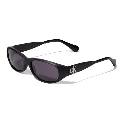 CALVIN KLEIN Plate Frame Oval Sunglasses Men's Black/White