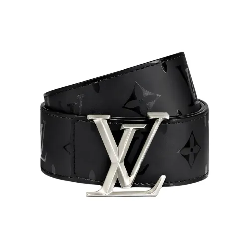 LOUIS VUITTON Cow Leather Leather Belts Men's Black Width  4cm