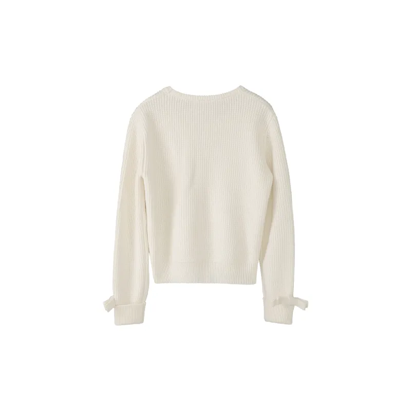 Fstudio Korean Style Laid Back Design Petite Inner Layer Crew Neck Sweater Women's Ecru-1