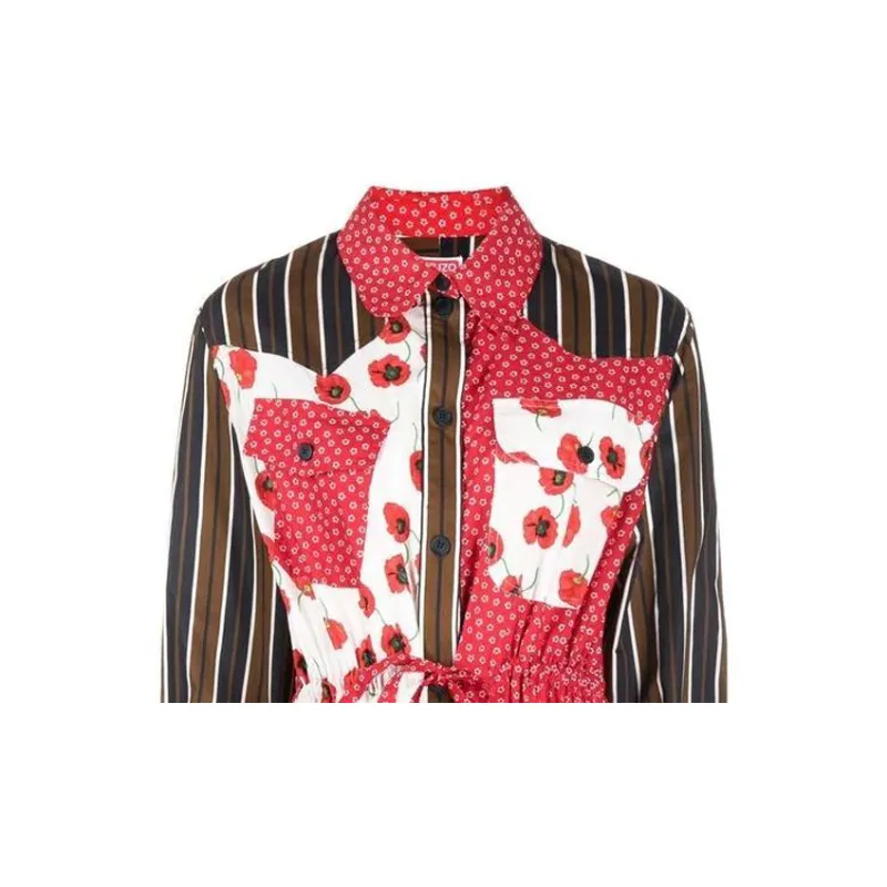 KENZO Patchwork-Detailed Flared Shirt Dress-4