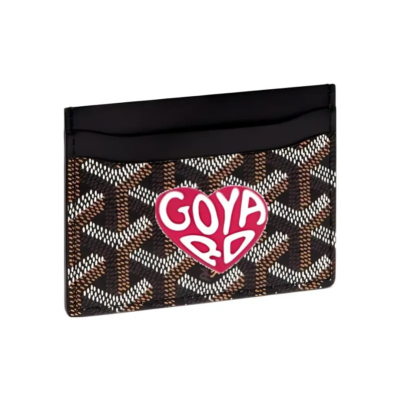 GOYARD Canvas With Leather Card Holder Unisex Black & Peach Red Small Heart-1