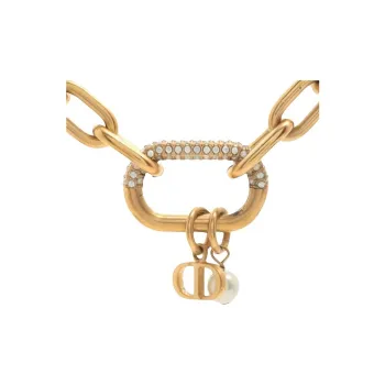 DIOR Gold-Plated Rhinestone Fake Pearl Necklaces Women's Gold