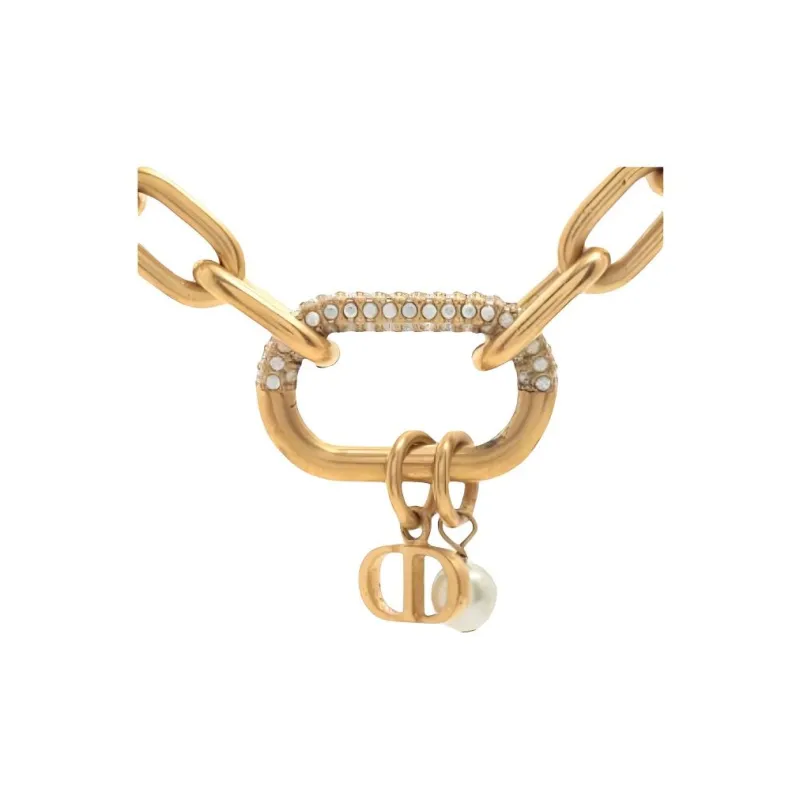 DIOR Gold-Plated Rhinestone Fake Pearl Necklaces Women's Gold-0
