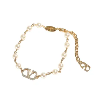 Valentino Metal Swarovski Crystal Pearl Bracelets Women's Gold