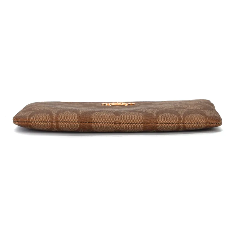 COACH Corner Zip Coated Canvas With Recycled Leather Clutches Wallets Small Size Women's Gold & Khaki-5