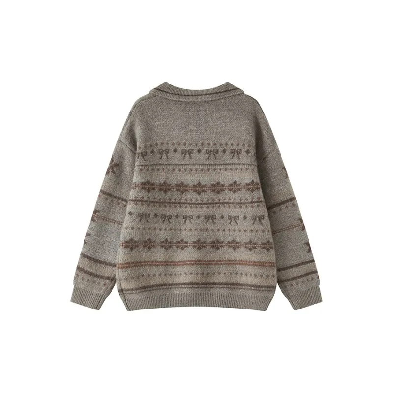 WULISHAONIAN Sweater Unisex Gray Brown-1