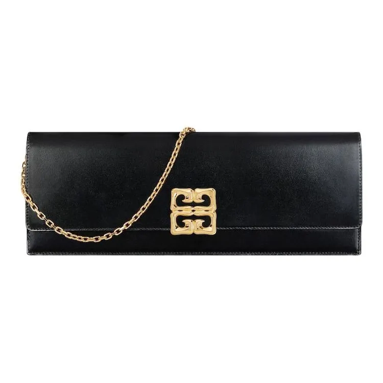 GIVENCHY 4G Liquid Calfskin Clutch Bag Over The Shoulder Women's Black-0