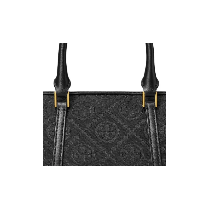TORY BURCH T Monogram Fabric With Cow Leather Shoulder Bag, Crossbody Bag, Handbag Mini Unisex Black-4
