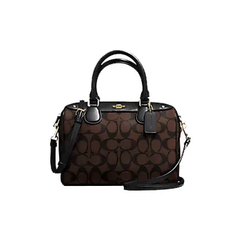 COACH Bennett Monogram Canvas, Leather PVC Handbag Mini Women's Dark Brown