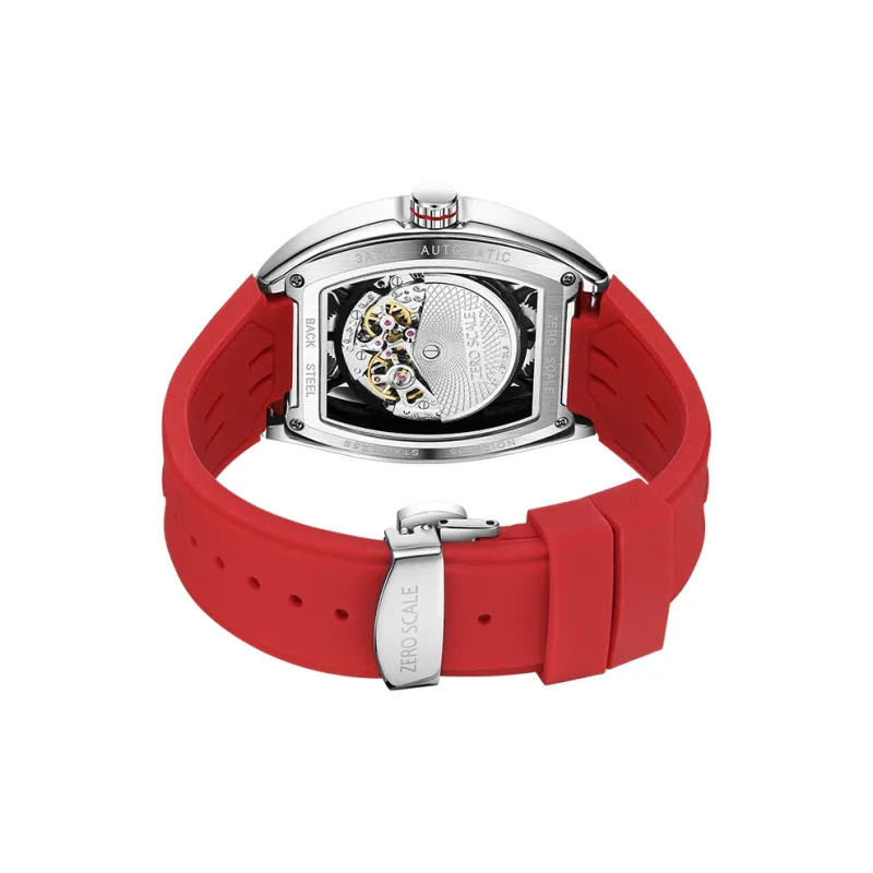 Zero Scale Pioneer Collection Mechanical Movement Silicone Strap Watch Men's Watches Silver Dial-5
