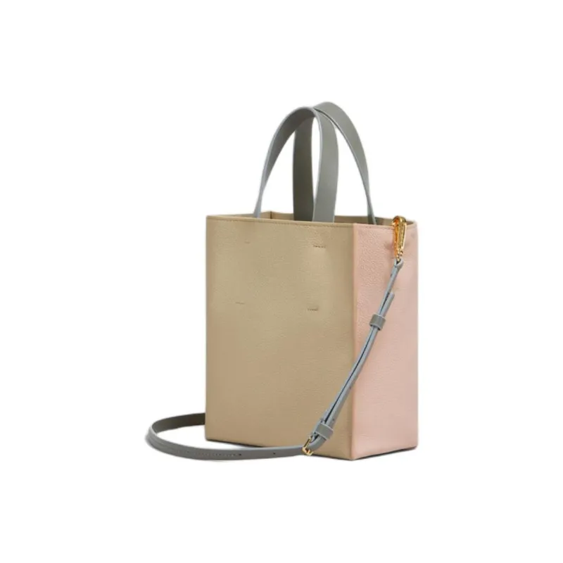 MARNI Museo Soft Calfskin Tote Bag Shopping Bag Handbag Mini Women's Light Pink With Beige Accents-2