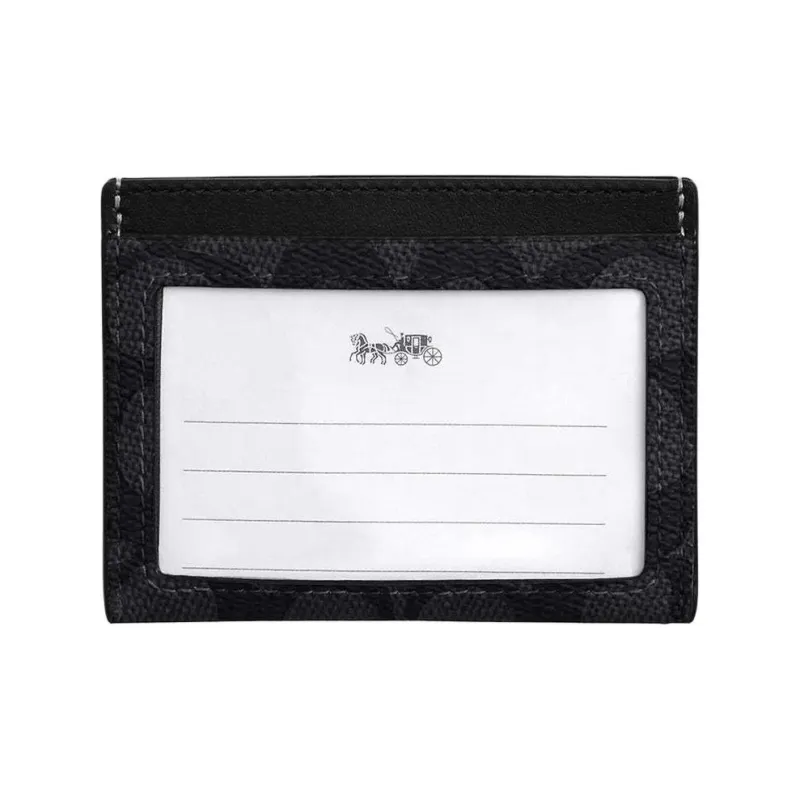 COACH Artificial Leather Patchwork With Fabric And Cow Leather Card Holder Mini Unisex Charcoal Black & Black-1