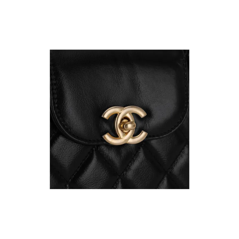 CHANEL Kelly Shiny Crumpled Calfskin Chain Mini Shopping Bag Women's Black-5